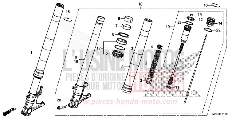 FOURCHETTE AVANT (CBR1000ST) de CBR1000RR "Fireblade" GRAND PRIX RED (R380) 2022
